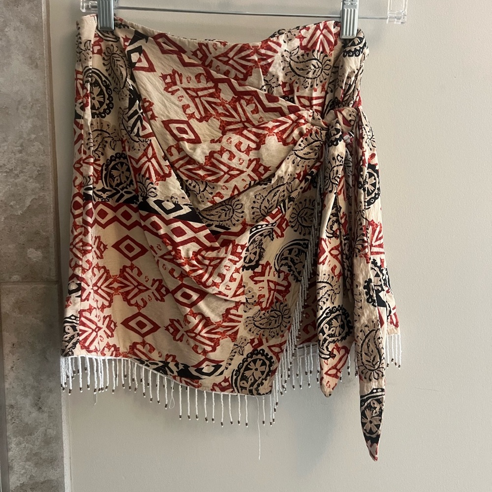 Zara Red and Black Patterned Skirt